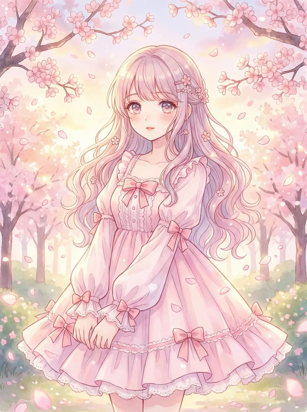 桃乃木 写真 - 樱花园中的桃酱，粉色裙装与花瓣交相辉映